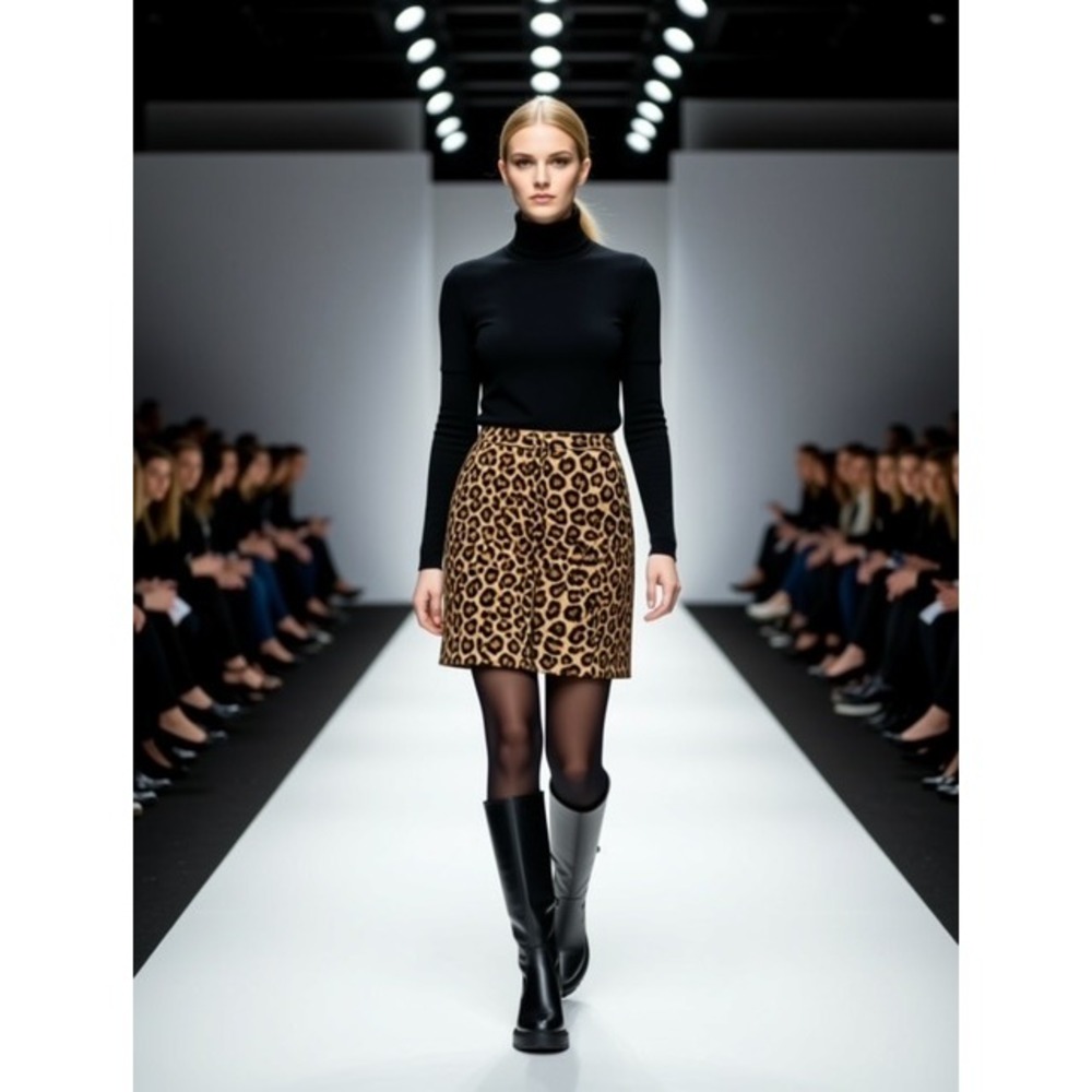 Lauren Ralph Lauren Leopard Print Button Front Linen Cotton Mini Skirt Brown 14